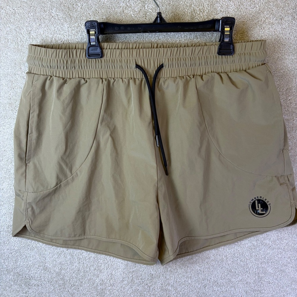 Lumberlegs Shorts Mens Large (32x3.5) Tan Nylon Spandex Elastic Waist Active